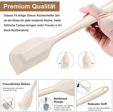 Набір кухонних аксесуарів Joyfair, 15 предметів, силікон, кухонне приладдя, стійке до нагріву, антипригарне, для посуду, з підставкою, придатне для миття в посудомийній машині (Хакі)