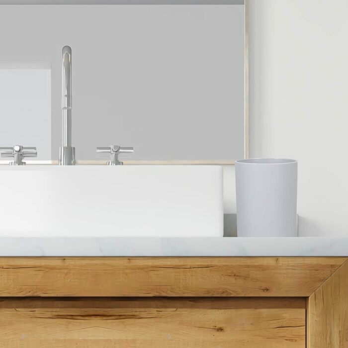 Набір для ванної кімнати MisFox з бамбука (6 шт): диспенсер для лосьйону, сміттєвий бак, тримач для зубних щіток, стаканчик, щітка для унітазу, мильниця (сірий)