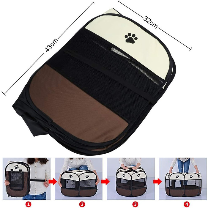 Тент-забіг для тварин Coolty, переносний вольєр для собак, котів та дрібних тварин, 91x91x58 см, коричневий