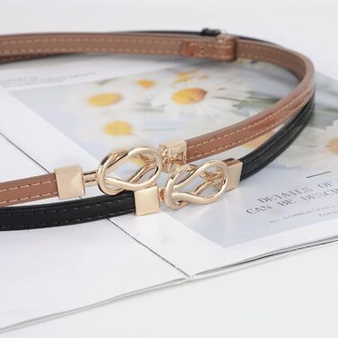 Жіночий тонкий шкіряний ремінь WHIPPY з золотистою пряжкою, 105 см (для талії до 95 см), чорний/коричневий