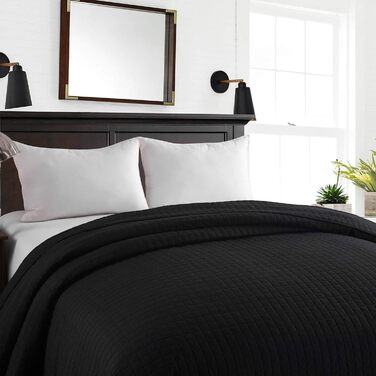 WOLTU Стеганий плед-плед для ліжка 170x210 см, чорний, двосторонній, 360GSM, Patchwork, для двоспального ліжка