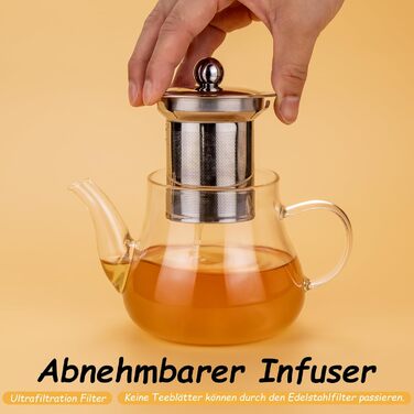 Чайник скляний Honneeo 450 мл з знімним фільтром, для листового чаю, трав'яних зборів та фруктів