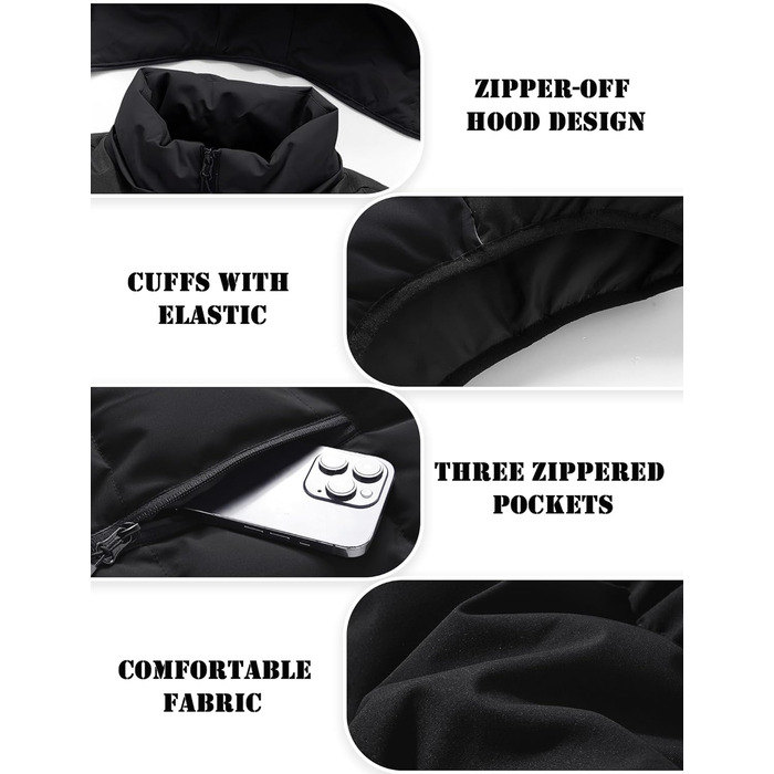 Чоловіча зимова жилетка AIEOE з капюшоном, утеплена, чорна, розмір L