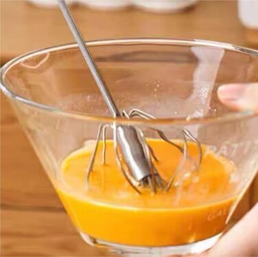 GOOPEEG Egg Beater, Hand Whisk, Small Semi-Automatic Manual Egg Beater for Baking at Home, Hand Mixer with Wooden Handle, Kitchen Whisk (5.6x28cm)