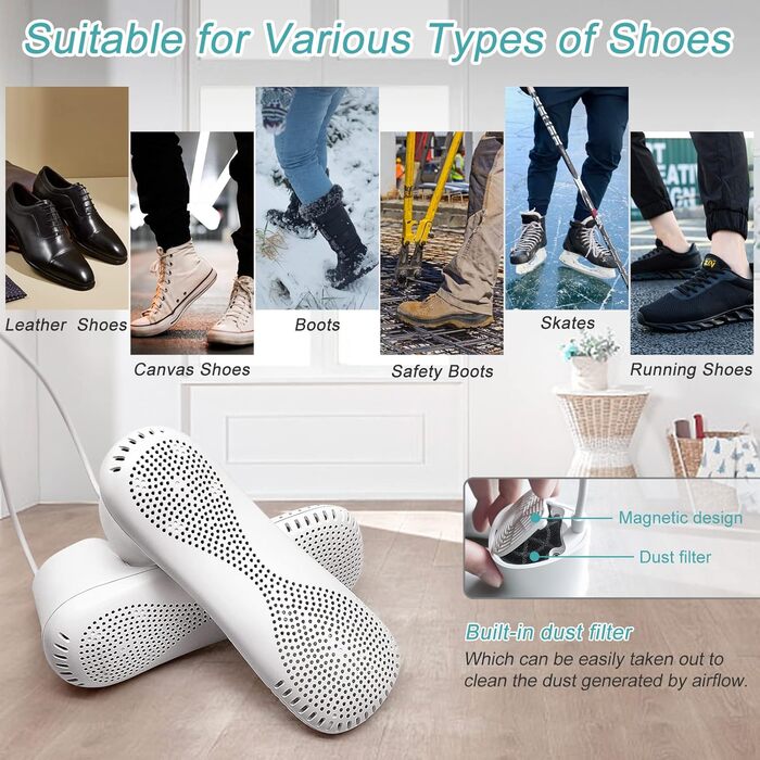 Voolex Shoe Dryer, Electric Shoe Dryer and Ozone Deodorizer with Timer, Warmer for Snow Boots, Sneakers, Socks, Adult Foot Shape Design | No Noise | EU Plug