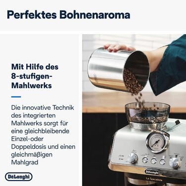 De'Longhi La Specialista Arte EC9155.MB Portafilter Espresso Machine, Espresso Machine with Grinder, 8 Grind Settings, 15 Bar, 3 Temperatures, Milk Frothing Wand, 1300 W, 1.5 L Tank, Stainless Steel/Black including Barista Kit. No Cold Brew Function. Espresso Machine Stainless Steel/Black