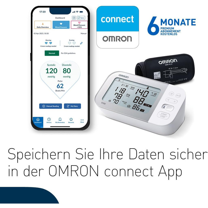 Тонометр OMRON X7 Smart - автоматичний, для вимірювання артеріального тиску на плечі | Переможець Stiftung Warentest 11/23 | Виявлення фібриляції передсердь (AFib) | Клінічно перевірений - підходить для діабетиків | з безкоштовним додатком для смартфона |