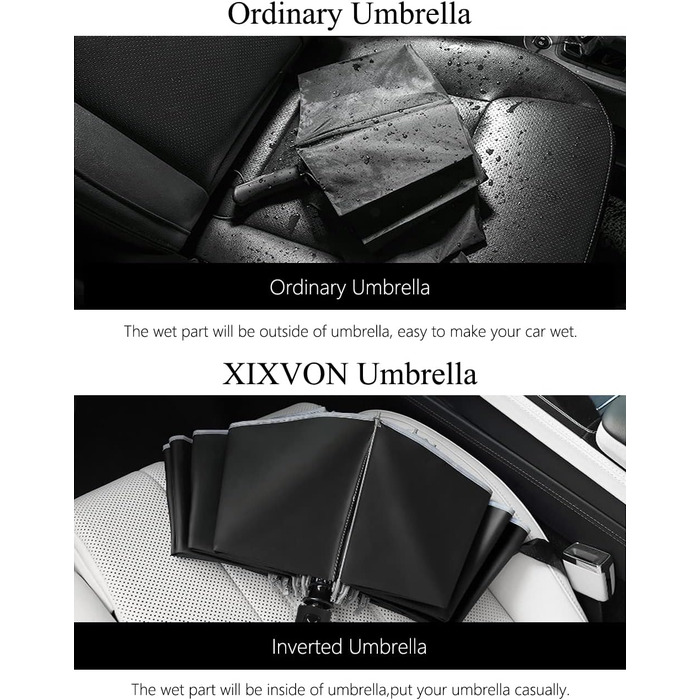 XIXVON Umbrella Pro | LSF 50+ 99% UV Protection, Reflective Safety Stripe, Stable, Windproof, Portable for Travel, Automatic | Inverted Umbrella One Size X2 Pro (White)