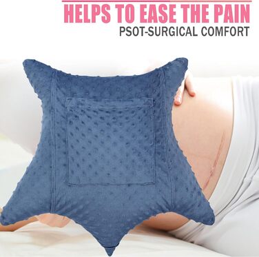 BNRendles Star-Shaped Hysterectomy Pillow for Abdominal Surgery with 2 Pockets, Hysterectomy Pillow, a Must-Have for Recovery, Post-Operation Gift, Abdominal Support Pillow, Minky Dot Denim Blue