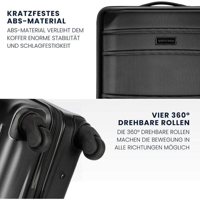 WITTCHEN Globe Line: Чемодан-ролер ручної поклажі з ABS, 4 колеса, кодовий замок, телескопічна ручка, чорний | Розмір S | Підходить для Lufthansa, Eurowings, Ryanair, Condor, Discover Airlines
