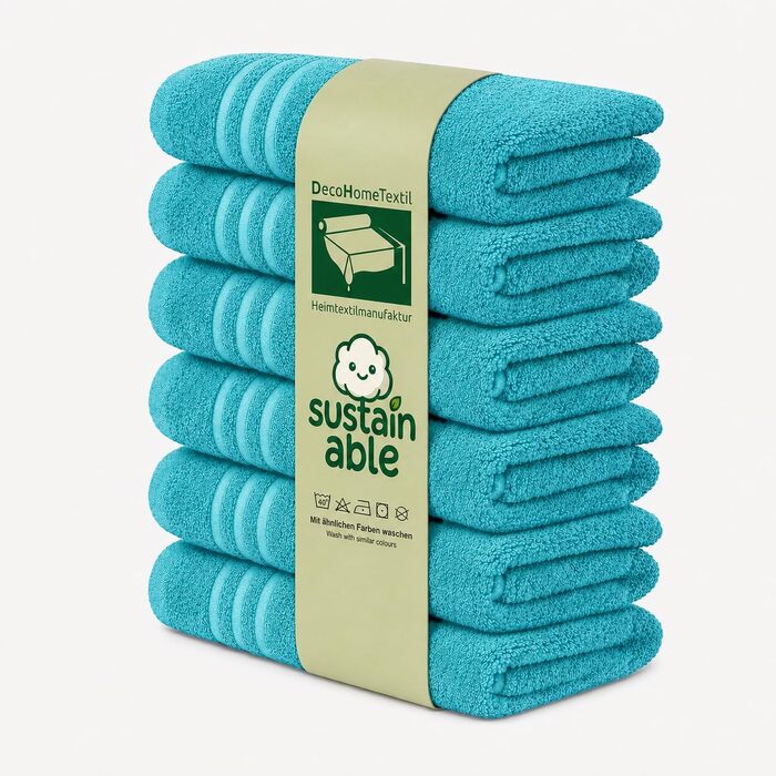Набір рушників для рук DecoHomeTextil Eco (6 шт), 50x100 см, бірюзовий — екологічний махровий сет, м'який та гігроскопічний