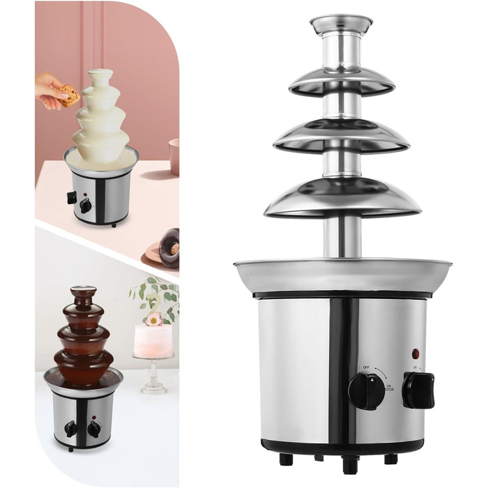 Електричний шоколадний фонтан 4-рівні, великий, з функцією плавлення та підігріву, з нержавіючої сталі