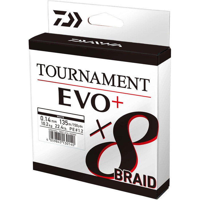 Daiwa Tournament X8 Braid EVO+, 135m White, Braided Fishing Line