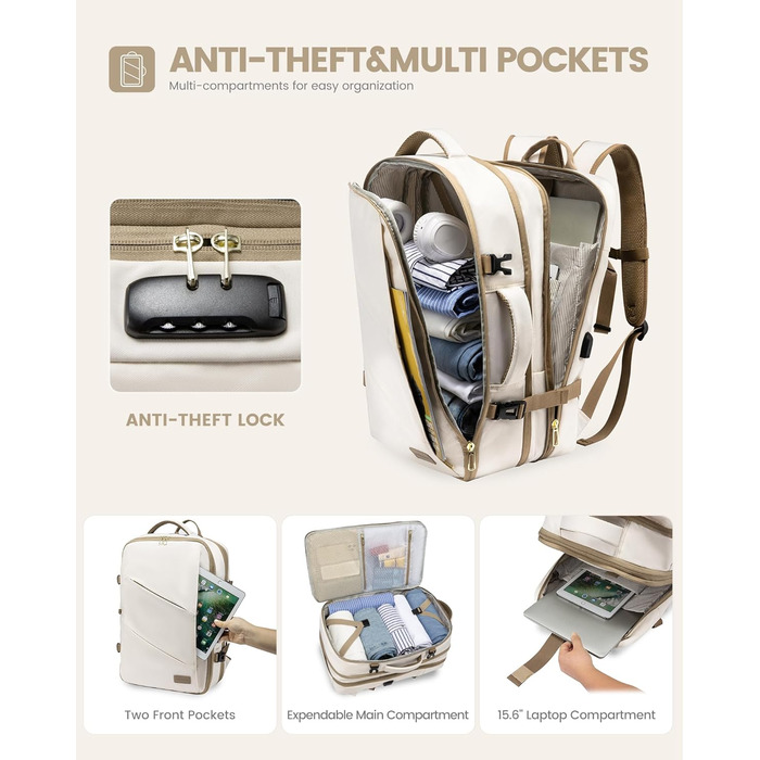 LOVEVOOK Рюкзак для ручної поклажі 30-40L, розширюваний, для ноутбука 17