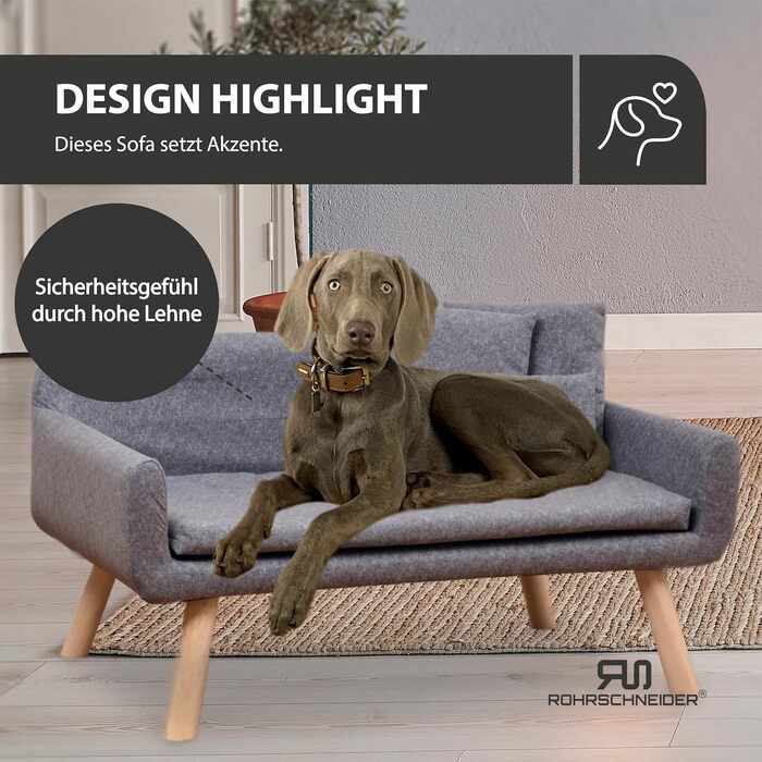 Диванчик для собак Rohrschneider Chicago | Миється, для собак маленьких та середніх порід | Макс. вага 50 кг | Зручний, сірий, розмір 103x57x50 см | З аксесуаром для збору відходів