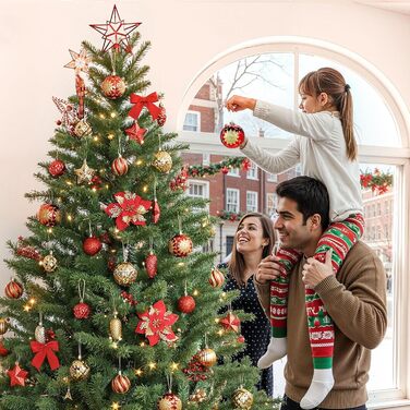 Набір прикрас на ялинку Alupssuc 128 шт. (кулі, квіти, орнаменти) - червоний та золотий, для свят, вечірок