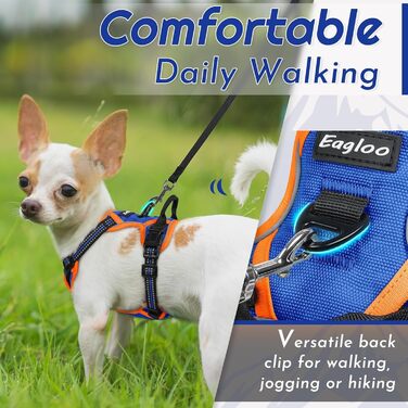 Шлейка для собак Eagloo великих порід, анти-тяга, з світловідбиваючими смугами, регульована, для Лабрадора, розмір L (XS, 1 шт., блакитний & оранжевий)