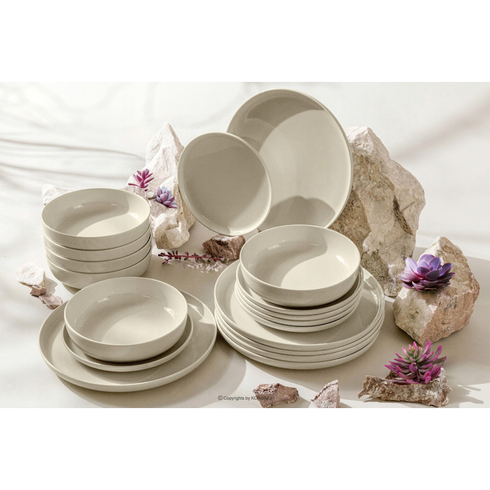 Обідній сервіз Konsimo Victo, бежевий глянцевий, набір на 6 осіб (18 предметів)