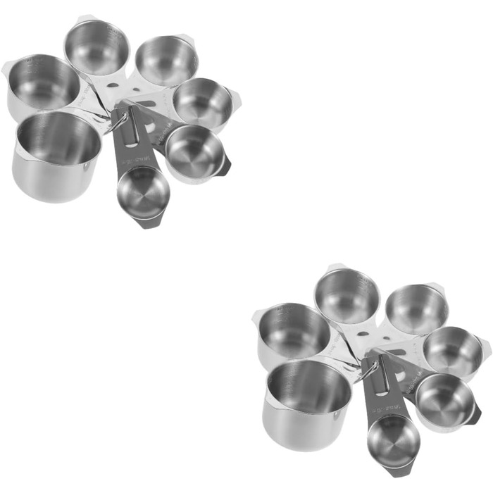 ABOOFAN 2-Piece Set of Mini Baking Cups - Reusable Coffee Cups Made of Paper with Lids, Spoon, Microwave-Safe, Dispenser, Small Measuring Cup, Automatic, Silver, Stainless Steel