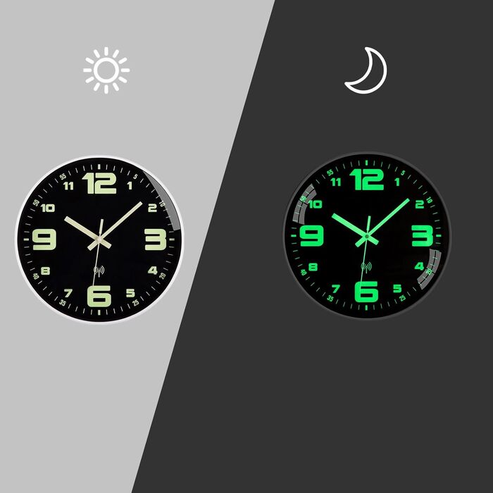 ACCSHINE Illuminated Wall Clock Radio Clock Wall Clock No Ticking Sound Silent Quartz Modern Large Battery Wall Clock Easy to Read for Rooms Home Kitchen Bedroom Office School (Illuminated Wall Clock) (25cm)