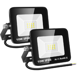 RIGIDON 2x 75W LED Floodlights Outdoor, 7500LM Outdoor Spotlight, 6000K Cool White IP66 Waterproof LED Floodlight, Outdoor Lamp for Garden, Courtyards, Garage, Hotel, Sports Field, Workshop (2 x 10W)