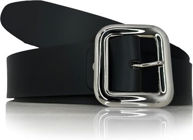 Жіночий шкіряний ремінь Almela з срібною пряжкою, ширина 4 см (Чорний, 90)