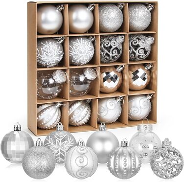 Срібні новорічні кулі - набір 16 шт, пластикові кулі для ялинки 6 см, прикраси для ялинки, опт