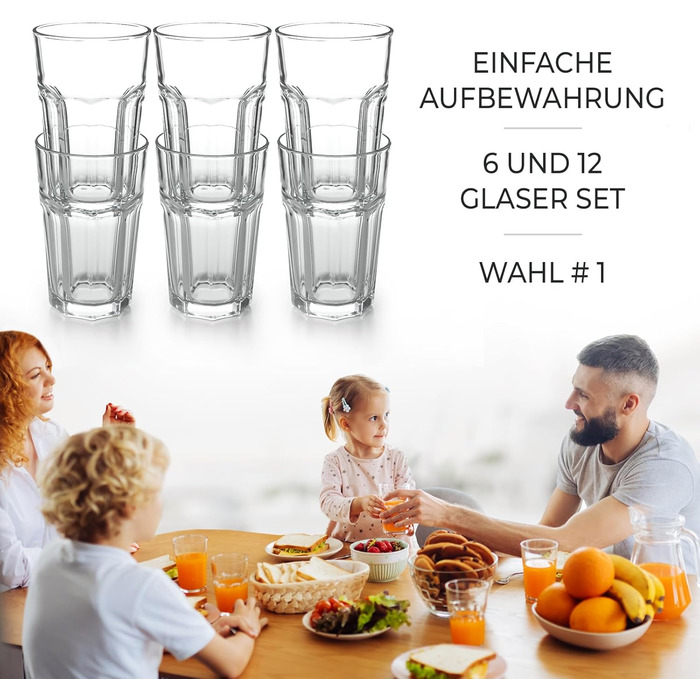 12-Piece Water Glasses Set, Drinking Glasses Set, 350ml Glasses Set Stackable - Perfect for Juice, Cocktails, Latte Macchiato, 12-Piece Glasses Set