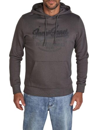 Чоловічий худі Jack & Jones Regular Fit JJEADRIAN з каптуром та принтом, колір Asphalt