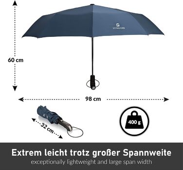 STYNGARD Тристонний парасолька, стійкий до вітру до 140 км/год, з автоматичним відкриванням, тефлонове покриття, довга ручка, модель TRONDHEIM, блакитний