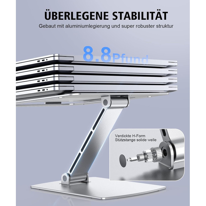 Підставка для ноутбука Glangeh, регульована по висоті, ергономічна, портативна, для столу, складана, з алюмінію, сумісна з MacBook Air/Pro (10–16 дюймів), срібна