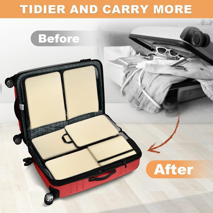 Органайзер для валізи Otauoaea: набір з 8 частин - компресійні куби для пакування, дорожній органайзер для валізи, кофри, косметичка - бежевий