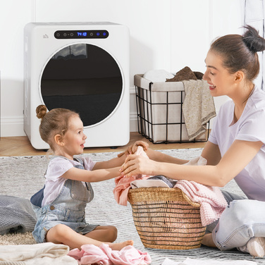 Сушарка для білизни HOMCOM з 6 програмами, 40-60°C, місткістю 4 кг, компактна, з сенсорним керуванням, біла