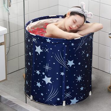 Foldable Bathtub, Foldable Bathtub, Foldable Bathtub, SPA Bathtub, Adult Bathtub, Plastic Bucket, 70x65 cm with Insulating Cotton, Blue Star