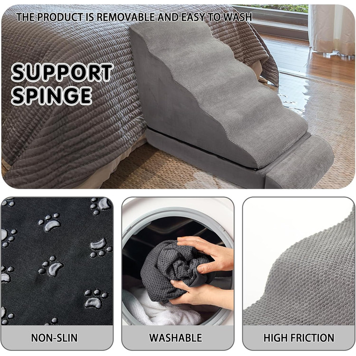 Сходи для собак LitaiL з 6 сходинок, сірі, для високих ліжок, 63.5–76.2 см висота, підходять для собак до 76.2 см