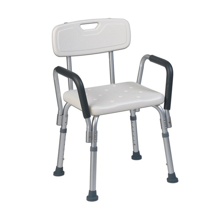 Teqler T-135303 Душовий стілець для догляду, висота регулюється 38-45 см, табурет для ванної для людей з обмеженою мобільністю