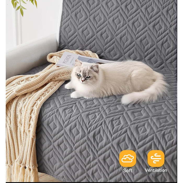 Водонепроникний килимок для собак, антиковзкий та пральний, ковдра для собак та котів, захист дивану від шерсті та подряпин, ідеально підходить для дивану, ліжка, автокрісла (Сірий, 97×190см) (170x210см)