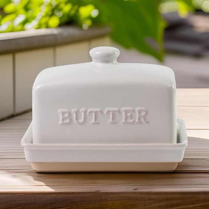 Traditional Ceramic Butter Dish, Classic White, 2-Piece Set, Pattern