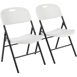 Amazon Basics Folding Chairs, Plastic and Metal, 4-Pack, Camping Chair, Kitchen Chair, Indoor and Outdoor, Up to 158 kg, 4 Pieces (2 Pieces, White)