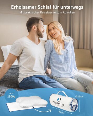 Side Sleeper Pillow ACAMAR, Third of Life - 2022 Innovation Award Winner, Orthopedic Neck Pillow for Neck Pain, Viscoelastic Memory Foam, Ergonomic Head Pillow with Thermo Cover White Thermoregulating Cover