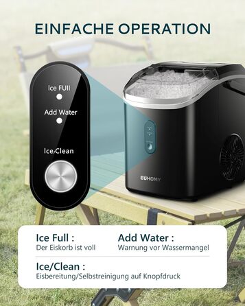 EUHOMY Stainless Steel Ice Maker - 24 Cubes in 13 Minutes, 24kg/24H Capacity - Self-Cleaning, 3.2L Ice Maker with Scoop & Basket for Home, Kitchen, Office, Bar, RV