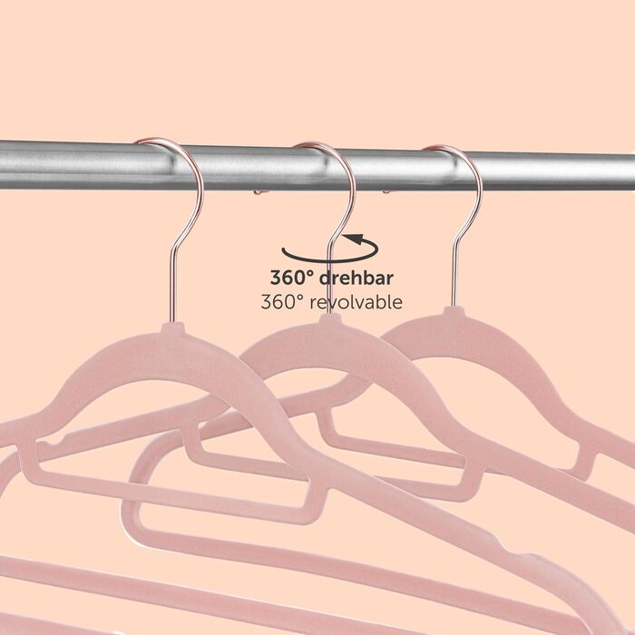 Blumtal Clothes Hangers, 50 Pieces - Velvet Clothes Hangers, 360° Swivel and Load-Bearing - Space-Saving and Non-Slip Clothes Hangers - Pink Velvet Clothes Hangers - Velvet Hangers - Pink Velvet Clothes Hangers