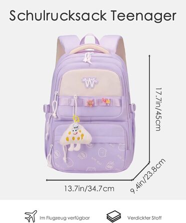 Шкільний рюкзак для підлітків: водонепроникний, великий, підходить для дівчат та хлопців, для школи, подорожей та повсякденного використання (фіолетовий)