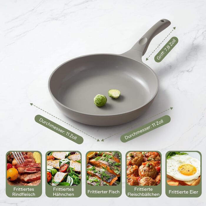 Сковорода Redchef з антипригарним покриттям 24 см, керамічна, для індукційних плит, для омлетів, без PTFE, PFAS, PFOA, стійка до подряпин, придатна для миття в посудомийній машині, без кришки (сіра)