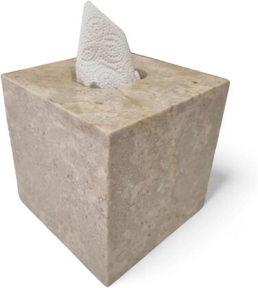 Marble Tissue Box - Natural Stone Cosmetic Tissue Holder - Beige Stone Tissue Box for Bathroom, Living Room, Hallway, etc.