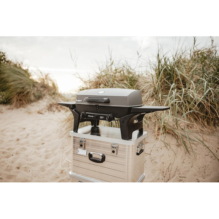 Enders® Gas Grill URBAN PRO, Table Grill, Grilling, Cooking, and Baking Function, 2 Stainless Steel Burners, Small, Grill Thermometer, Balcony, Camping Grill, Aluminum Cast Housing + Lid, #2060