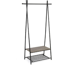 Coat rack, clothes rack, wardrobe with shoe storage, metal frame, for hallway, living room and veranda, retro-industrial clothes rack, 64cm x 41cm x 162cm, (Grey)