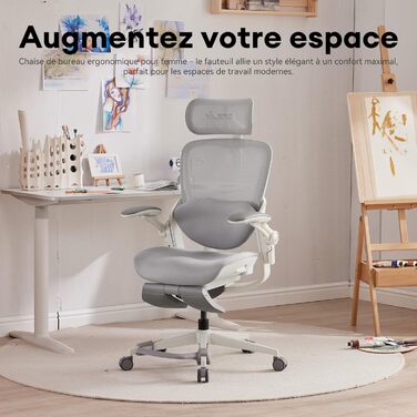 Ергономічне крісло для жінок MUSSO E80 Muse FemmePosture™ - регулювання нахилу 135°, 3D-підтримка попереку, 17см 4D-підголівник, висувна підніжка, регулювання глибини та висоти сидіння, регульовані підлокітники (сірий)