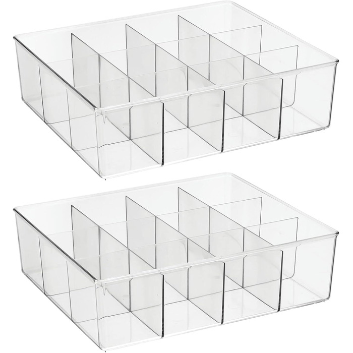 mDesign 2-piece storage box set with 12 compartments – practical closet box for the bedroom – ideal organizer for clothing and accessories made of BPA-free plastic – transparent