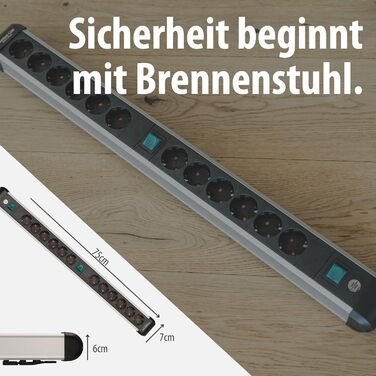 Бренненштуль Преміум-Алю-Лайт Розподільник розеток 12-фазний з алюмінію (багаторозетова панель з 2 вимикачами та 3м кабелем, Made in Germany), Нова версія Single